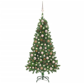 Vidaxl - Artificial Christmas Tree with LEDs&Ball Set&Pine Cones 150 cm green and rose