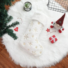 White Plush Christmas Stocking Holder, Chocolate Cookie Candy, Christmas Tree Hanging Fireplace Decoration (Gold)