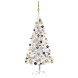 Artificial Christmas Tree with LEDs&Ball Set Silver 150 cm PET