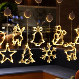 Christmas Window Lights, Hanging Christmas Window Light with Suction Cup, Battery Operated Hanging Lamp Decorations for The Holiday Store - Stars