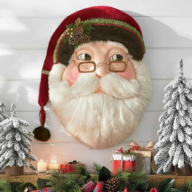 Litzee - Christmas Santa Claus Wreath - Santa Wreath Santa Wallpiece with Ribbon Bow & Hat, Xmas Tree Christmas Decorations Hanging Ornaments for