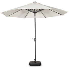 2.7m round centre pole LED parasol - Helios - Off white - adjustable aluminium central mast and crank handle opening - Off-white