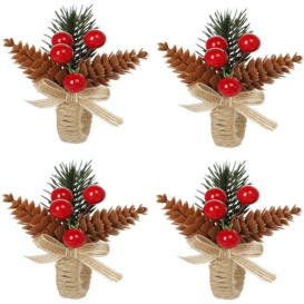 Set of 4 Christmas Napkin Ring Holders with Pine Cones Pine Needles Berries, Poinsettia & Bow Candle Rings Wreaths for Wedding Dinner Table Decor