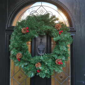 Premier Decorations Ltd - 50cm Premier Christmas Wreath With Festive Berry and Cones