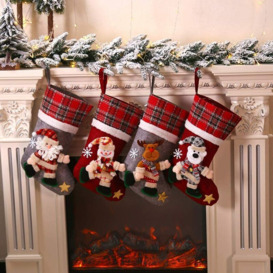 4pcs Christmas Socks, 40 * 24cm Christmas Sock, Christmas Gift Bag, Bear, Elk, Snowman, Santa Ornament, Christmas Decoration Stocking Candy Bag,