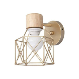 Hiasdfls - Modern wall lamp in golden metal cage decorate close bedroom bedside living room reading wall light industrial wall light AC90-220V white