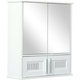 Bathroom Mirror Cabinet Wall Mount Storage Unit Double Doors, White - Kleankin