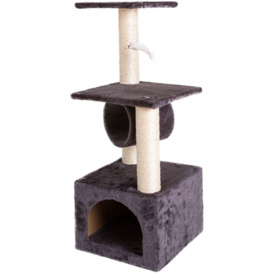 Wottes - 36' Indoor Cat Tree Sisal Scratch Column Kitten Home Maorong Apartment Activity Center Grey - Brown