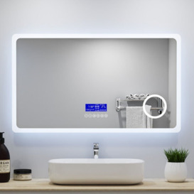 Acezanble - Large led Bathroom Mirrors with Bluetooth Speaker Anti Fog 3x Magnifying 6000K Cool White Light + 2700K Warm Lights - 1400x800mm