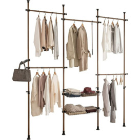 Adjustable Wardrobe Organizer Clothes Shelf System Hanging Rail Telescopic,KLS04-BR - Sobuy