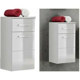 Modern White Gloss Bathroom Wall Hung Storage Cabinet Slim Unit Soft Close Twist - White / White Gloss