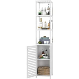 Furchen - Bathroom Storage Shelves Bamboo Floor Cabinet Narrow Shelving Unit Tall Bathroom Cabinet with 3 Shelves 1 Door 33x33x169cm White
