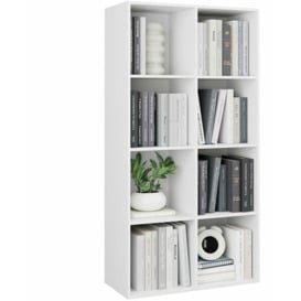 Furchen - Bookcase Bookshelf with 8 Compartments Cube Storage Unit Wooden Display Shelving Unit for Living Room Bedroom Office 63.5x29.6x128cm White