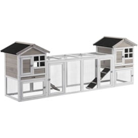 Two-In-One Rabbit Hutch w/ Double House, Run Box, Slide-Out Tray, Ramp - Pawhut