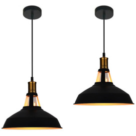Vintage Pendant Light, Antuique Hanging Light with Ø27cm Dome Metal Lampshade, Retro Industrial Chandelier for Kitchen Island (Black & White)