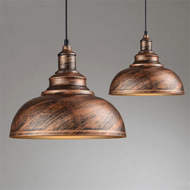 Axhup - 2pcs Vintage Pendant Light, Hanging Ceiling Lamp with Dome Metal Lampshade, Retro Industrial Chandelier for Kitchen Island (Bronze, Ø29cm)