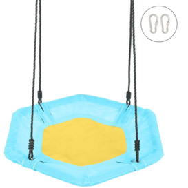 Axhup - Swing Seat for Kids, 40inch Hexagon Tree Net Hanging Seat with Adjustable Ropes, 330 lbs Capacity for Outdoor Garden (Blue + Yellow)