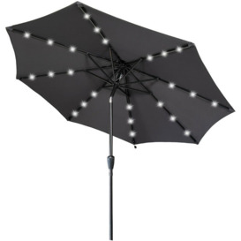Axhup - Patio Parasol with LED Lights, Ø2.7m Garden Umbrella Outdoor with Tilt & Crank Handle & 8 Ribs for Deck Backyard Pool (Grey)