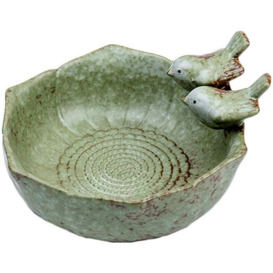 Ceramic Bowl Bird Bath, Garden Decor, Bird Feeder, Water Bowl (Green, no hole)