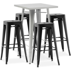 Privatefloor - Silver Bar Table + X4 Bar Stools Set Bistrot Stylix Industrial Design Metal - New Edition Black - Black