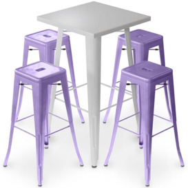 Privatefloor - Silver Bar Table + X4 Bar Stools Set Bistrot Stylix Industrial Design Metal Matt - New Edition Pastel purple - Pastel purple