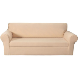 Sofa cover + Mat cover/2PCS Cushion Cover Armchair Cover Elastic Stretch Sofa Solid Color Couch Slipcover khaki 190-230cm 3Seats