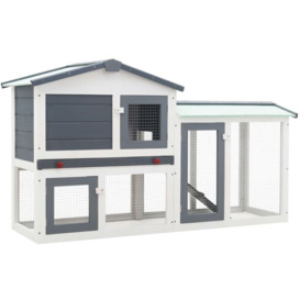 Outdoor Large Rabbit Hutch Grey and White 145x45x85 cm Wood FF170840_UK - Topdeal