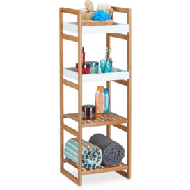 Relaxdays - Freestanding Bath Rack with 4 Shelves, Open Bamboo Kitchen Shelf Bathroom Storage Unit hwd: 110 x 36 x 33 cm, Wood Look, White