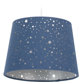 Children’s Hanging Lamp with Star Design, Kids’ Ceiling Light, Round Fabric Lampshade, Blue - Relaxdays