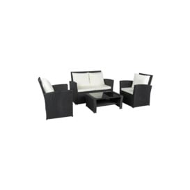 4 Pcs Garden Sofa Rattan Furniture Sets Patio 4 Seaters Armchairs Table wish Beige Cushion - Black - Black