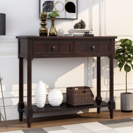 Modernluxe - Console Table Vintage End Hallway Table With Shelf and Two Drawers, 90x35x76 cm Espresso