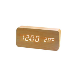 Qersta - Modern Wooden Alarm Clock, LED Table Clock, Digital Alarm Clock, Time/Date/Temperature Display, for Home, Bedroom, Office, Brown/Orange