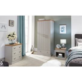 GFW - Kendal Grey & Oak Country Style 2 Door Combi Wardrobe Chest Bedside 3 Piece Bedroom Set