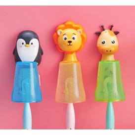 No Drilling Kids Toothbrush Cup Holder with Plastic Wall Suction Cup Holder Cartoon Design