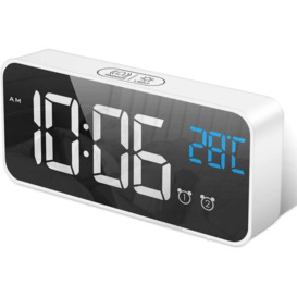 Digital Alarm Clock with Large led Temperature Display, Desk Clock, Mirror Alarm Clock with Dual Alarms, Snooze Time, 4 Levels, Adjustable Dimmer, 13