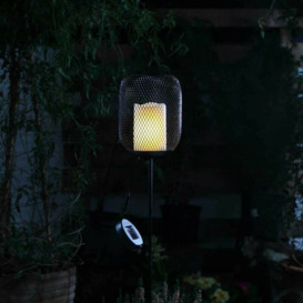 Solar Black Mesh Cage Style Stake Light Candle Lantern Garden LED - Noma