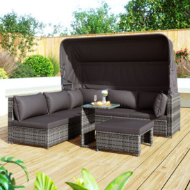 Modernluxe - Rattan Garden Furniture Set Garden Lounge 5-Piece Garden Sofa Set with Retractable Canopy Table pe Rattan Patio Lounge Set