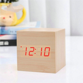 Thsinde - Digital Alarm Clock, Mini Modern Wooden LED Light Cube Desktop Alarm Clock, Displays Time and Temperature for Kids, Bedrooms, Home, Dorms,