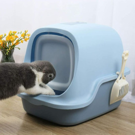 Convenient and Easy to Clean Cat Litter Box Fully Enclosed Hooded Cat Litter Box Cat Litter Box with Scoop, Easy to Clean, Holiday Gift in Blue