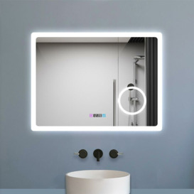 1000 x 600mm Anti-foggy 3 Times + Clock Magnifying Wall Mounted Mirror Frontlit LED Illuminated Bathroom Mirror - Biubiubath