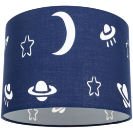 Happy Homewares - Navy Cotton Children's Lamp Shade with Planets, UFOs, Stars and Moons - 25cm by Midnight Blue
