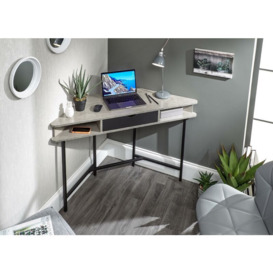 Telford Corner Desk with Drawer and Shelves - Home Office Desk - Concrete & Black