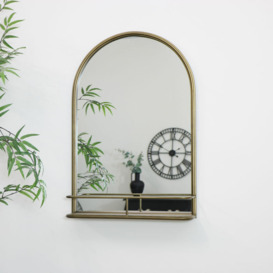 Large Brass Arched Mirror with Shelf - Brass