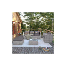 Patio Outdoor Rattan Sofa Sets, 6 Pcs Garden Sectional Lounge Furniture Set with Coffee Table, Ottomans and Couch Cushions, Grey