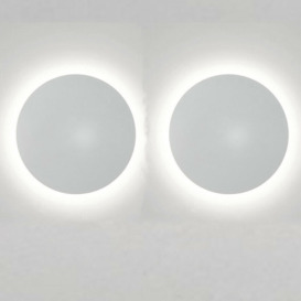 Stoex - 2 Pack Led Wall Lamp Round Modern Wall Light White Aluminum Acrylic Wall Sconce Cold White for Terrace/Garden/Corridor/Hallway/Porch