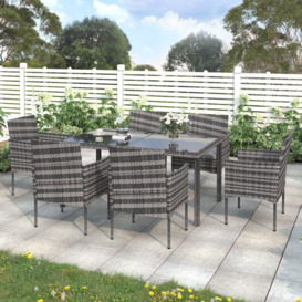6 Seater Garden Dining Table and Chairs Outdoor Rattan Furniture Set with Rectangular Glass Top Weatherproof Grey