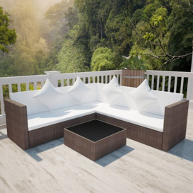 4 Piece Garden Lounge Set with Cushions Poly Rattan Brown - Brown - Vidaxl