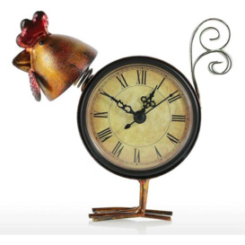 Cat Clock Handmade Clock Vintage Metal Iron Rooster Figurine Mute Table Clock Practical Clock One aa Battery