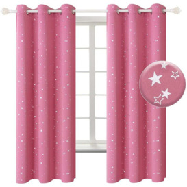 Kids Blackout Curtains For Bedroom - Grommet Thermal Insulated Silver Star Print Room Darkening Curtains,set Of 2 Panels (w39 X L51 Inch, Pink)