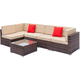 6 Seats Rattan Furniture Set Outdoor Patio Balcony Garden Leisure Sofa Combination Set - Beige
